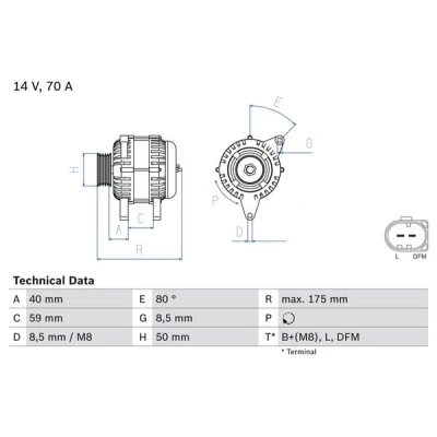Kuva BOSCH 0 986 042 620 Laturi 14V 70A SEAT: Ibiza 3, 4 ST, SKODA: Fabia 2, VOLKSWAGEN: Polo III Classic, IV Hatchback