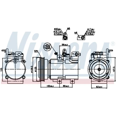 Kuva NISSENS 89276 Ilmastoinnin Kompressori HS18 12 PAG 46 R 134a KIA: SORENTO 1, HYUNDAI: Santa Fe I
