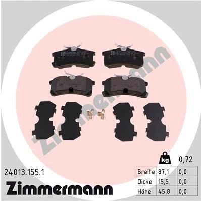 Kuva ZIMMERMANN 24013.155.1 Jarrupalat akustisella kulumavaroittimella Valokuva vastaa toimituslaajuutta TOYOTA: Avensis I Farmari, Sedan
