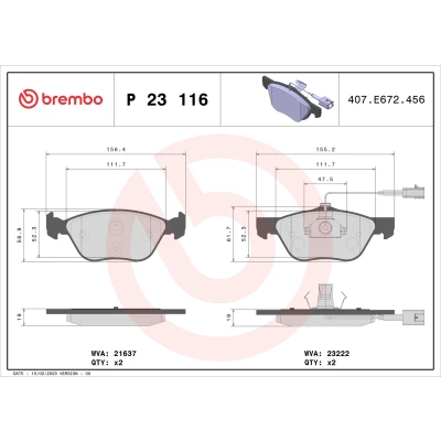 Kuva BREMBO P 23 116 Jarrupalat Sis. kulumisenilmaisimen Männän lukoilla Ilman tarvikkeita ALFA ROMEO: 166