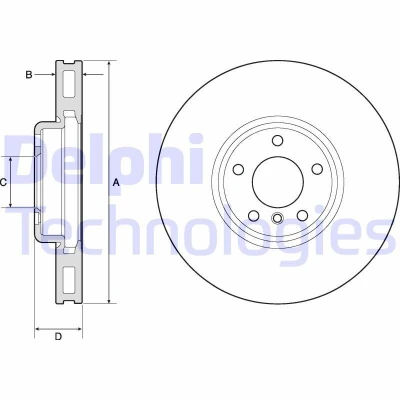 Kuva DELPHI BG9156C Jarrulevyt 348 36 5 Tuuletettu pinnoitettu hiiliteräs ilman pyöränlaakeria, ABS sensorirengasta BMW: Sedan, Touring, 7
