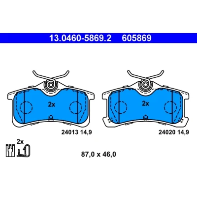 Kuva ATE 13.0460 5869.2 Jarrupalat akustisella kulumavaroittimella TOYOTA: Avensis I Farmari, Sedan, Corolla VIII Sedan