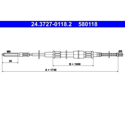 Kuva ATE 24.3727 0118.2 Käsijarruvaijeri 1748 VOLKSWAGEN: GOLF 2, Jetta 2