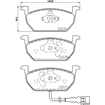Kuva HELLA 8DB 355 021 951 Jarrupalat kulumisvaroitinkoskettimella SKODA: Octavia 3 Combi, Schrägheck, VOLKSWAGEN: Golf 7 Variant,
