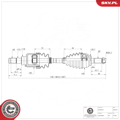 Kuva Vetoakseli, Etuakseli, vasen Esen skv 40SKV031 mazda 3, 3 sedan, 5 OE GG3325600A, GG3325600B, GG3325600C