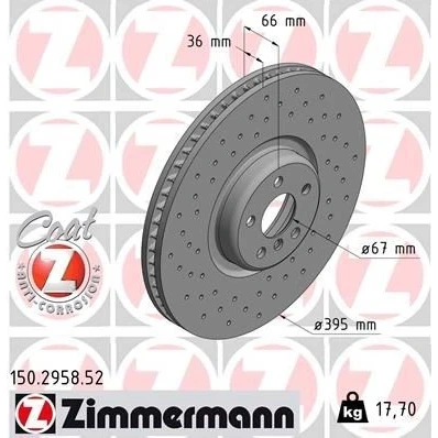 Kuva ZIMMERMANN 150.2958.52 Jarrulevyt 395 36 6/5 5 112 tuuletettu sisältä, reijitetty pinnoitettu hiiliteräs BMW: Sedan, Touring, 7