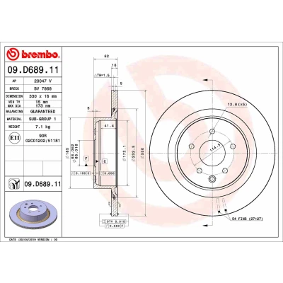 Kuva BREMBO 09.D689.11 Jarrulevyt 330 16 5 tuuletettu sisältä pinnoitettu