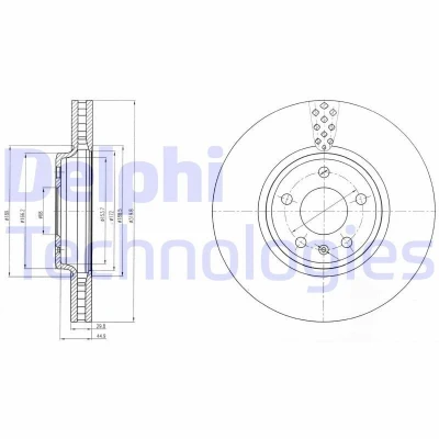 Kuva DELPHI BG4080C Jarrulevyt 320 30 5 Tuuletettu pinnoitettu käsittelemätön ilman pyöränlaakeria, ABS sensorirengasta AUDI: A4 B8 Avant, Q5