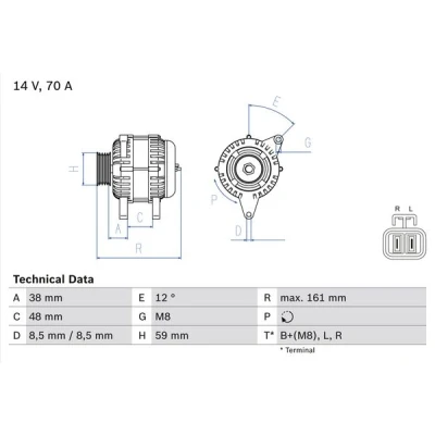 Kuva BOSCH 0 986 049 570 Laturi 14V 70A HYUNDAI: Getz, Atos