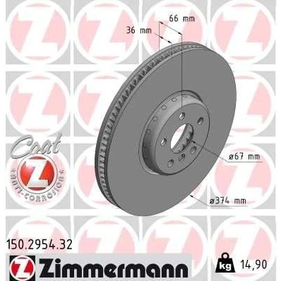 Kuva ZIMMERMANN 150.2954.32 Jarrulevyt 374 36 6/5 5 112 tuuletettu sisältä, kaksiosainen jarrulevy pinnoitettu hiiliteräs BMW: Sedan, Touring, 7