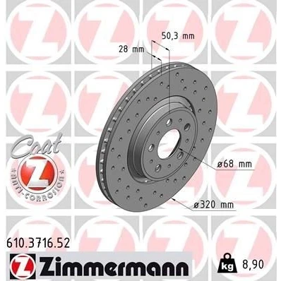 Kuva ZIMMERMANN SPORT COAT Z 610.3716.52 Jarrulevyt 320 28 10/5 5 108 Tuuletettu, ulko, reijitetty pinnoitettu VOLVO: V70 2, S60 I, XC70 I Cross Country