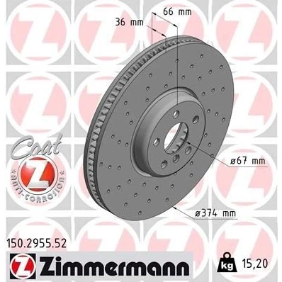 Kuva ZIMMERMANN 150.2955.52 Jarrulevyt 374 36 6/5 5 112 tuuletettu sisältä, reijitetty pinnoitettu hiiliteräs BMW: Sedan, Touring, 7