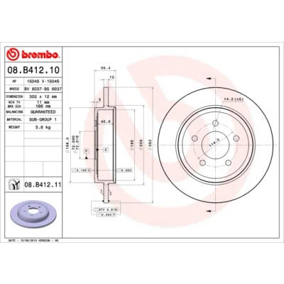Kuva BREMBO COATED DISC LINE 08.B412.11 Jarrulevyt 302 12 5 täysi pinnoitettu FORD: Maverick SUV