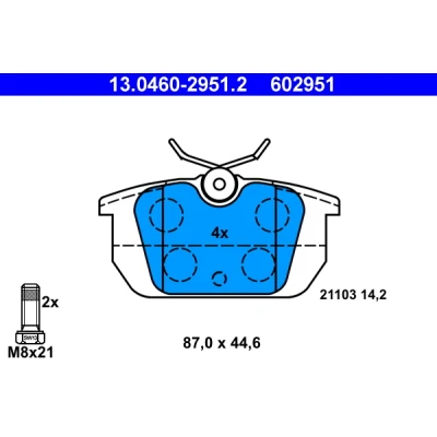 Kuva ATE 13.0460 2951.2 Jarrupalat Ilman kulumisenilmaisinta Jarrusatulan ruuveilla ALFA ROMEO: GTV, 145, Spider, FIAT: Barchetta, Punto I Hatchback