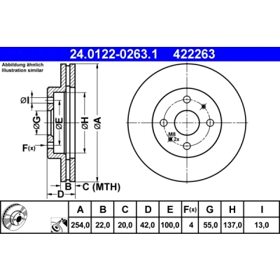 Kuva ATE 24.0122 0263.1 Jarrulevyt 254,0 22,0 4 100,0 Tuuletettu pinnoitettu DAIHATSU: Materia