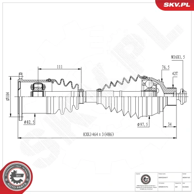Kuva Vetoakseli, Etuakseli, oikea, vasen Esen skv 40SKV165 audi OE 8W0 407 271 A, 8W0407271E, 8W0407271G