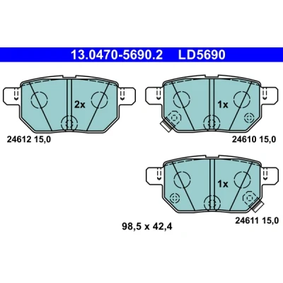 Kuva ATE 13.0470 5690.2 Jarrupalat akustisella kulumavaroittimella TOYOTA: Corolla X Sedan, Yaris II Hatchback, Auris LEXUS: CT
