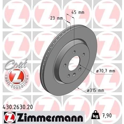 Kuva ZIMMERMANN COAT Z 430.2630.20 Jarrulevyt 315 23 6/5 5 115 tuuletettu sisältä pinnoitettu OPEL: Insignia B Grand Sport, Zafira C Tourer