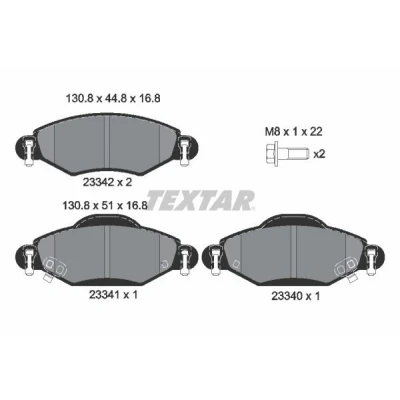 Kuva TEXTAR 2334001 Jarrupalat akustisella kulumavaroittimella Jarrusatulan ruuveilla TOYOTA: Yaris I Hatchback