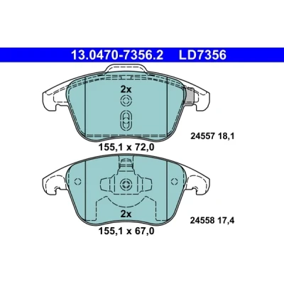 Kuva ATE 13.0470 7356.2 Jarrupalat Ei kulumisenilmaisimelle, Ilman kulumisenilmaisinta PEUGEOT: 5008 I, CITROËN: C4 II Hatchback