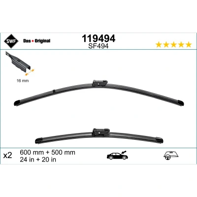 Kuva Pyyhkijänsulka Swf 119494 Edessä Flatblade pyyhinsulka (rungoton) VOLVO: XC40