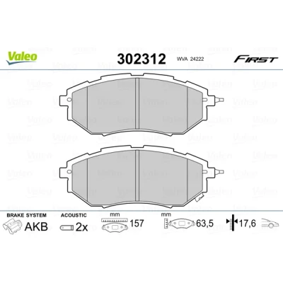 Kuva VALEO 302312 Jarrupalat Etuakseli Sis. kulumisenilmaisimen Huudonvaimennuspellillä SUBARU: Forester IV, Outback V, IV