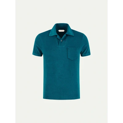 Kuva Aquamarine Terry Towelling Polo Shirt Bensiinin vihreä puuvilla Koko S Miehet Aurélien Italialainen Välimeren tyyli