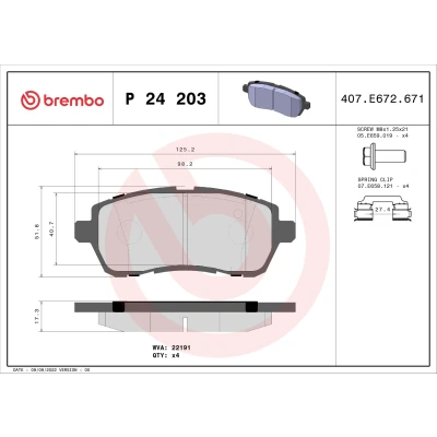 Kuva BREMBO P 24 203 Jarrupalat Ilman kulumisenilmaisinta Huudonvaimennuspellillä, Jarrusatulan ruuveilla Tarvikkeilla