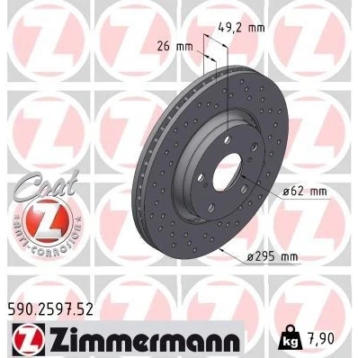 Kuva ZIMMERMANN SPORT COAT Z 590.2597.52 Jarrulevyt 295 26 7/5 5 114 Tuuletettu, ulko, reijitetty pinnoitettu TOYOTA: Avensis III Farmari, Verso