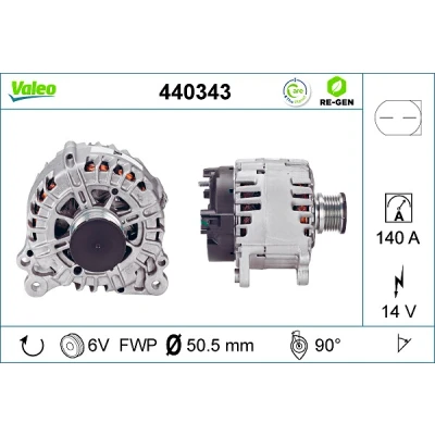 Kuva VALEO 440343 Laturi 14V 140A VOLKSWAGEN: Multivan 5 (7HM, Transporter 5, Bus