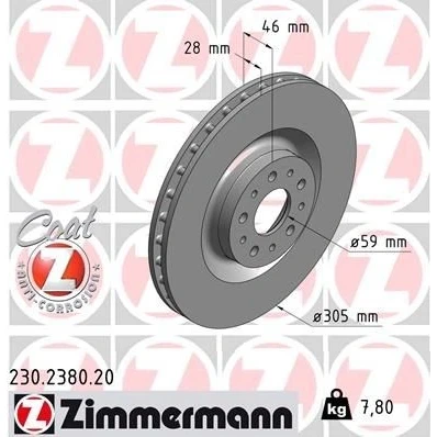 Kuva ZIMMERMANN COAT Z 230.2380.20 Jarrulevyt 305 28 10/5 5 98 tuuletettu sisältä pinnoitettu FIAT: 500L, Doblo II Van / Farmari