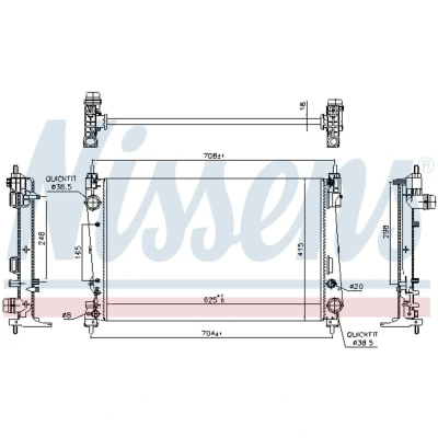 Kuva NISSENS 617864 Jäähdytin Alumiini 625 415 18 Jäähdytysrivat mekaan. kiinnitetyt FIAT: Grande Punto Hatchback