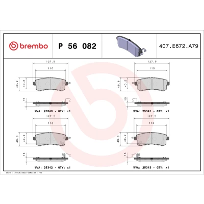 Kuva BREMBO P 56 082 Jarrupalat akustisella kulumavaroittimella Ilman tarvikkeita