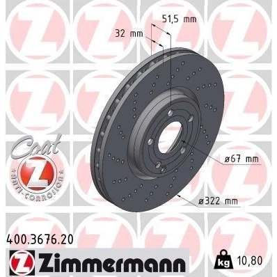 Kuva ZIMMERMANN COAT Z 400.3676.20 Jarrulevyt 322 32 6/5 5 112 tuuletettu sisältä, reijitetty pinnoitettu hiiliteräs MERCEDES BENZ: CLS Coupe