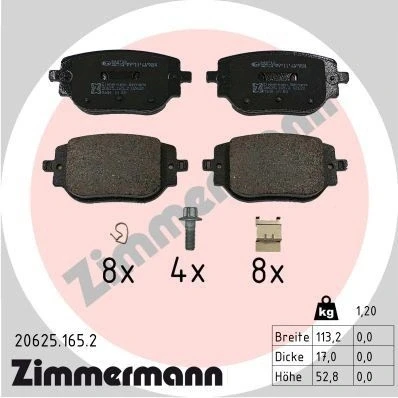Kuva Jarrupalasarja, levyjarru, Taka akseli Zimmermann 20625.165.2 citroën, fiat, opel, peugeot, toyota OE 155253722, 16 735 974 80