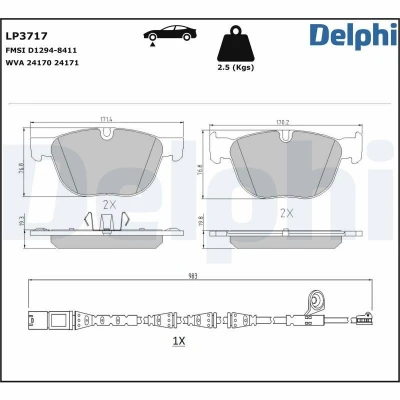 Kuva DELPHI LP3717 Jarrupalat Sis. kulumisenilmaisimen Huudonvaimennuspellillä Tarvikkeilla BMW: X5, X5