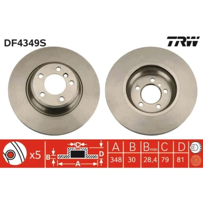 Kuva TRW DF4349S Jarrulevyt 348 30 5 115 Tuuletettu Lakattu hiiliteräs BMW: 7