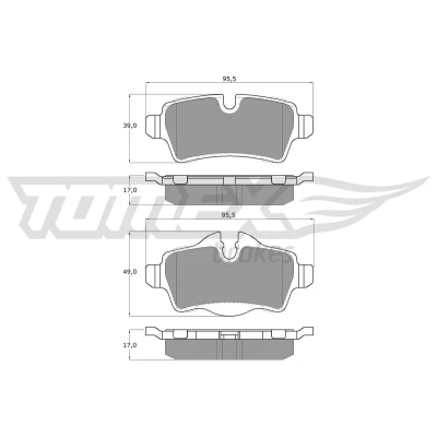 Kuva TOMEX brakes TX 16 05 Jarrupalat Taka akseli Kulumisenilmaisemelle MINI: Hatchback, Clubman, Coupe