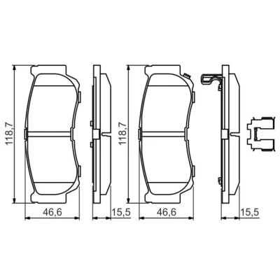Kuva BOSCH 0 986 494 628 Jarrupalat Low Metallic akustisella kulumavaroittimella Huudonvaimennuspellillä Jousella HYUNDAI: Santa Fe 2, I, H 1 Van