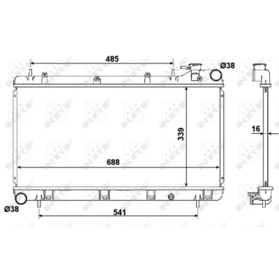 Kuva NRF 53696 Jäähdytin Alumiini 691 340 16 Jäähdytysrivat juotetut SUBARU: Impreza I Sedan, Farmari, Forester