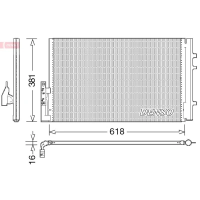 Kuva DENSO DCN05014 Ilmastoinnin Lauhdutin Vedenerottimella 618x381x16 R 134a 618