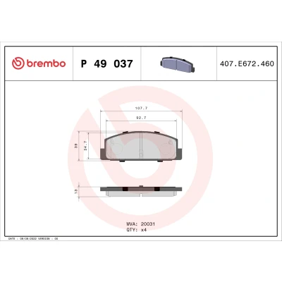 Kuva BREMBO P 49 037 Jarrupalat Ilman kulumisenilmaisinta tarvikkeita MAZDA: 626 V Hatchback, Sedan, 323 F 6