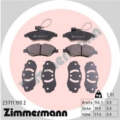 Kuva ZIMMERMANN 23711.190.2 Jarrupalat Sis. kulumisenilmaisimen Valokuva vastaa toimituslaajuutta FIAT: BRAVO 2, Stilo Multi Wagon, Hatchback