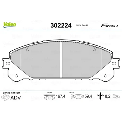 Kuva VALEO 302224 Jarrupalat Etuakseli Ilman kulumisenilmaisinta Huudonvaimennuspellillä TOYOTA: RAV4 IV SUV, V, Camry VIII Sedan, LEXUS: RX