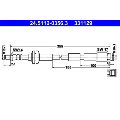 Kuva ATE 24.5112 0356.3 Jarruletku 355 M10x1 ABARTH: 500 / 595 695 Hatchback