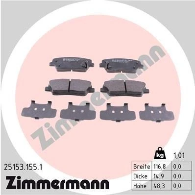 Kuva ZIMMERMANN 25153.155.1 Jarrupalat akustisella kulumavaroittimella Valokuva vastaa toimituslaajuutta KIA: SORENTO 2, HYUNDAI: SANTA FE 3