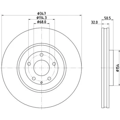 Kuva HELLA Jarrulevy 32mm 05/06 114,3mm tuuletettu sisältä pinnoitettu hiiliteräs 8DD 355 135 271 K13T33251 Jarrulevyt