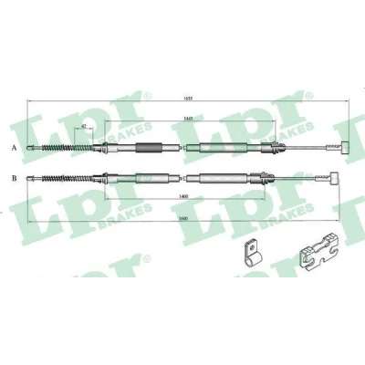 Kuva LPR C0246B Käsijarruvaijeri 1635/1450+1585/1400 Rumpujarru FORD: KA Hatchback, FIESTA 4