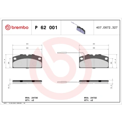 Kuva BREMBO P 62 001 Jarrupalat Sis. kulumisenilmaisimen Ilman tarvikkeita