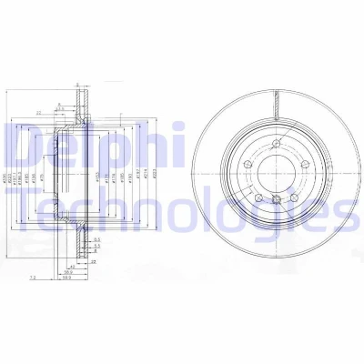 Kuva DELPHI BG3961 Jarrulevyt 336 22 5 Tuuletettu rasvattu käsittelemätön ilman pyöränlaakeria, ABS sensorirengasta BMW: 3 Touring, Sedan, Coupe